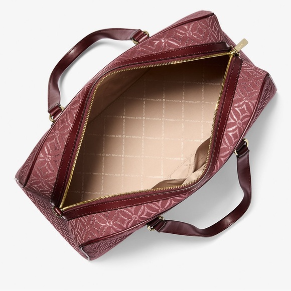 Michael Kors Jet Set Travel Extra-Large Metallic Logo Jacquard Weekender Bag - Picture 3 of 5